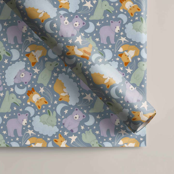 Moonlit Woodland Animals Wrapping Paper Roll for wholesale by Nicole Chinnici