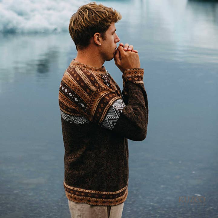 KuzcoHandmade - Wholesale Knit Sweater - Men's - Men’s Alpaca Wool Sweater, Brown Knitwear, Winter Pullover1
