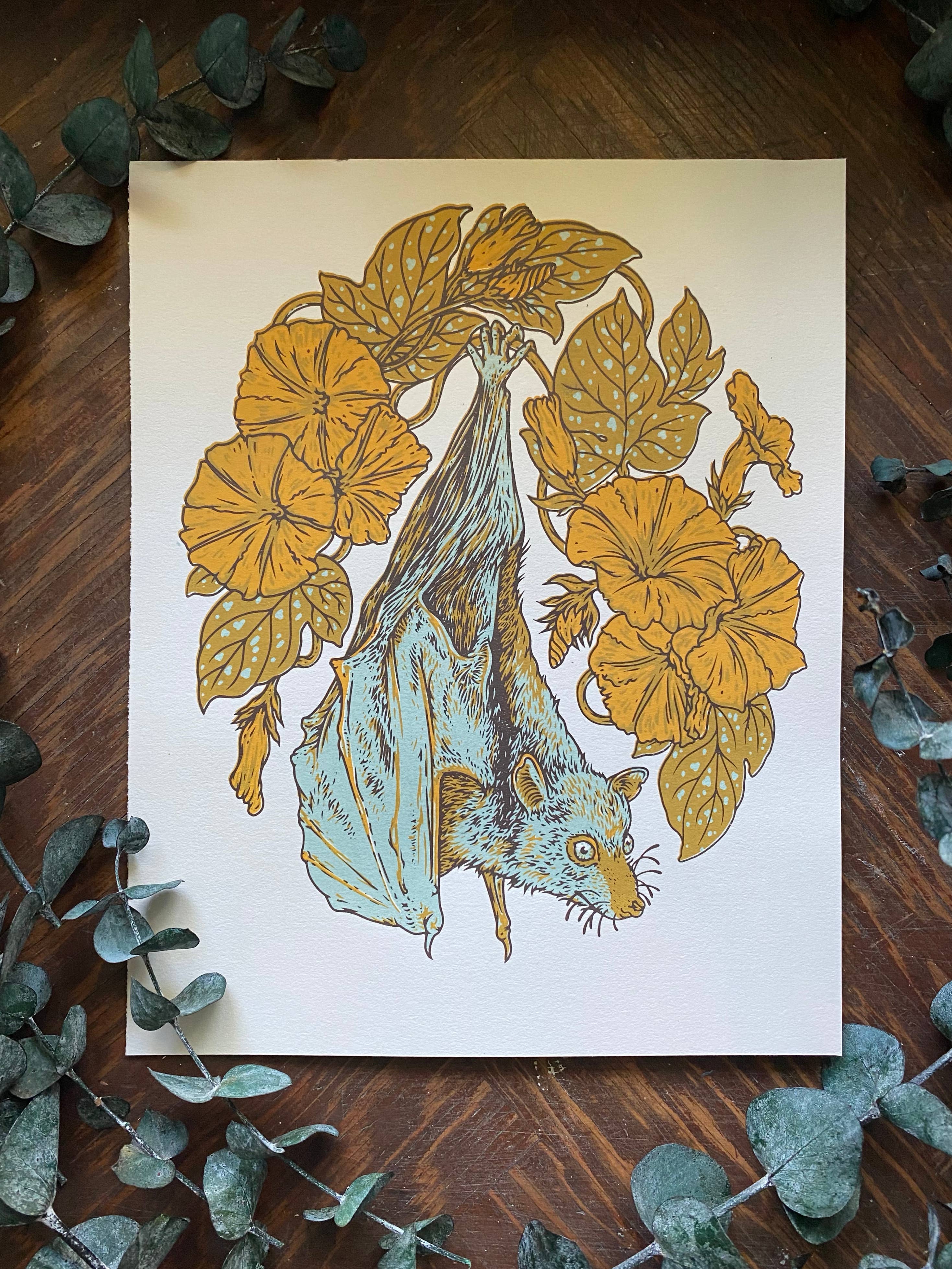 Mustard Beetle - Wholesale Art Print - Flying Fox + Morning Glories 8x10" Giclee Print2