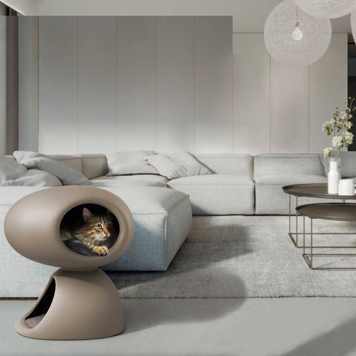 United Pets – wholesale Pet cave – Cat/dog – Designer cat bed with scratching post and plush toy5