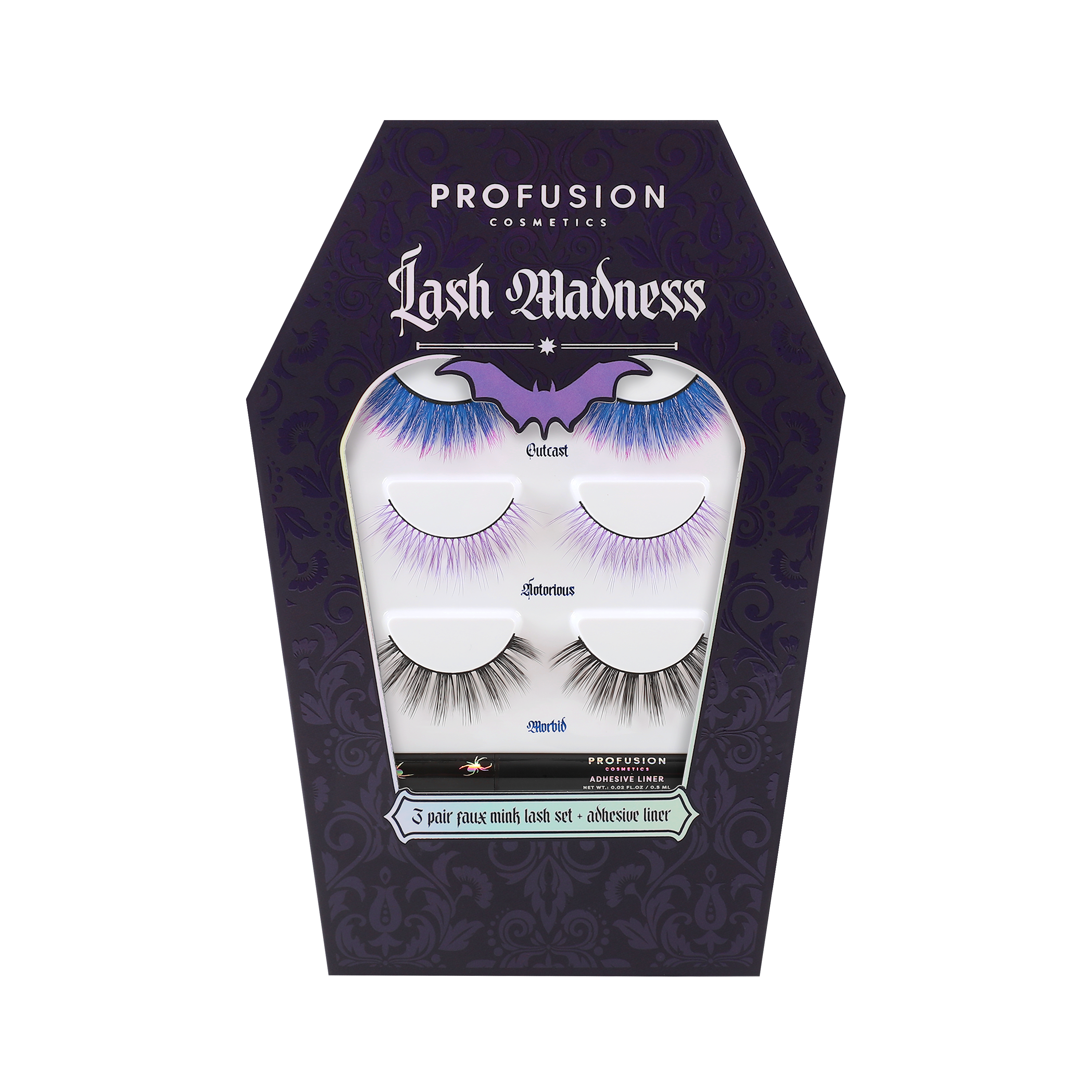 Profusion Cosmetics - Wholesale False/Fake Eyelashes - Lash Madness - 3 Pairs False Eyelash Set with Adhesive Liner0