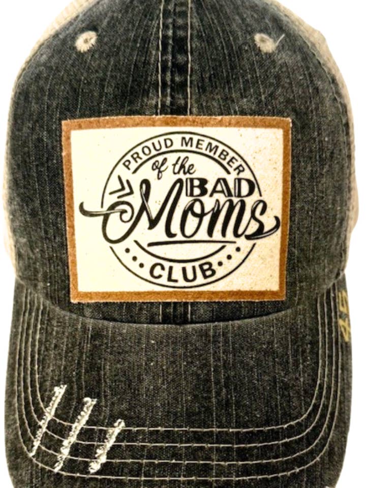 (45) "BAD MOMS CLUB" DISTRESSED TRUCKER HAT for wholesale by Jana's Flannels