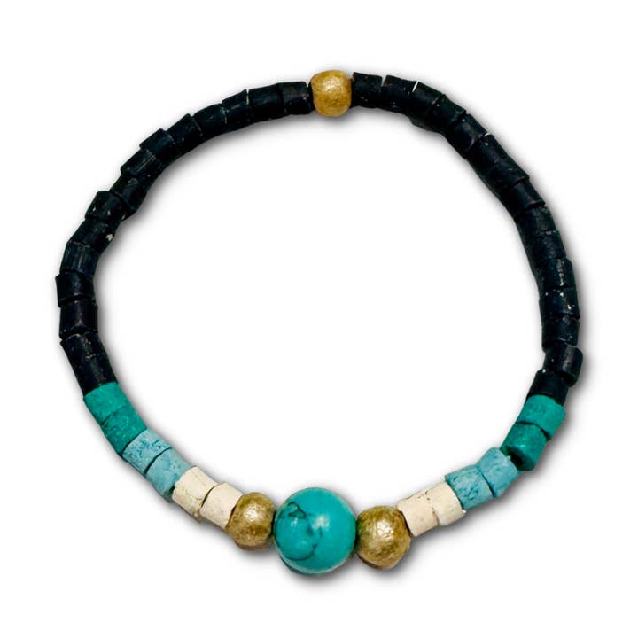 Elastic Beaded Bracelet with Ceramic Beads & Turquoise for wholesale by Los Colores de la Tierra