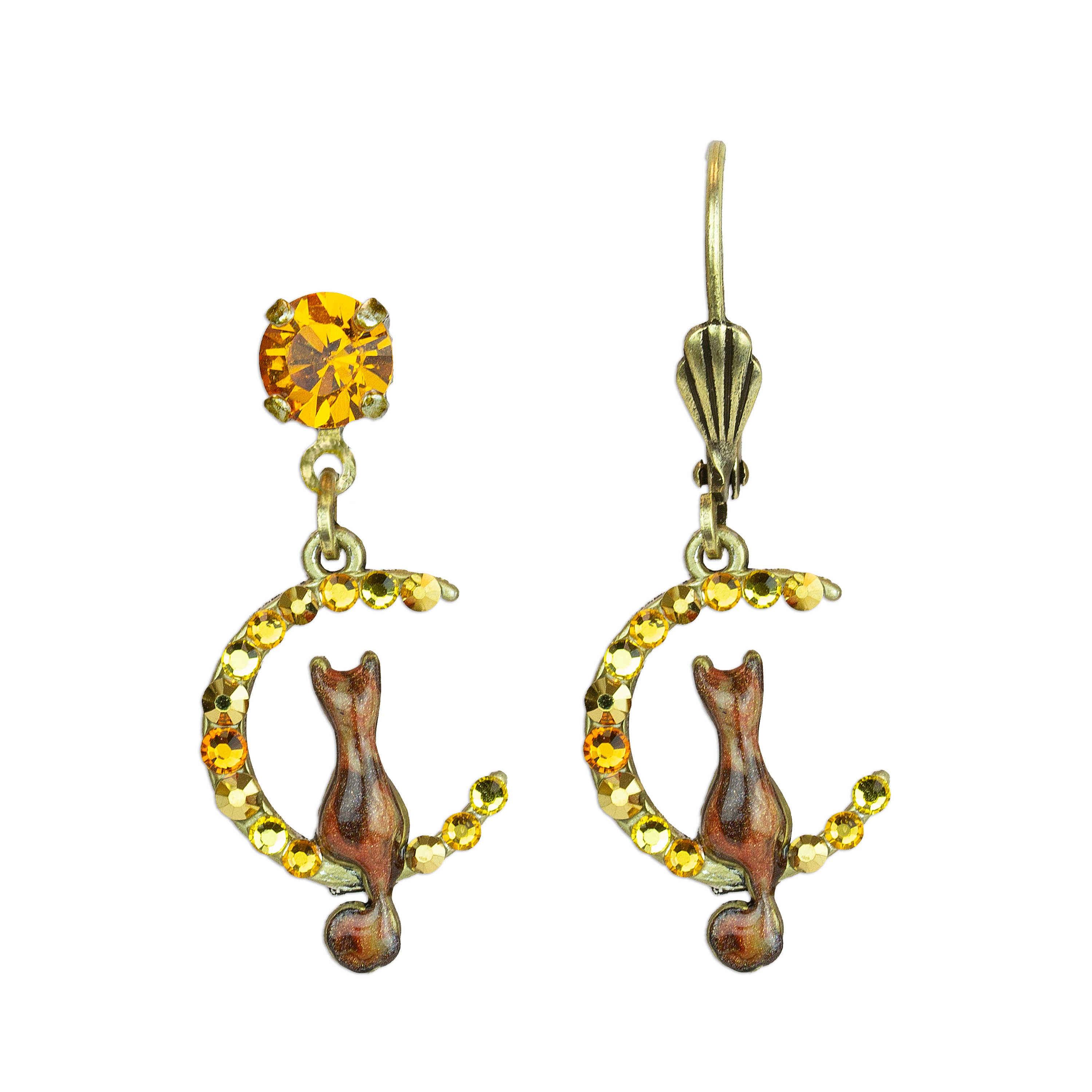 Anne Koplik Designs, Inc. - Vente Boucles d'oreilles pendantes - Boucles d'oreilles en cristal Tabby Cat and Moon