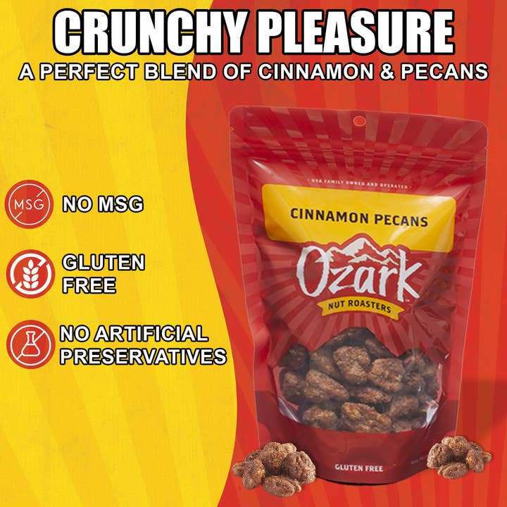 Ozark Nut Roasters - Wholesale Nuts - Cinnamon Pecans - 7oz