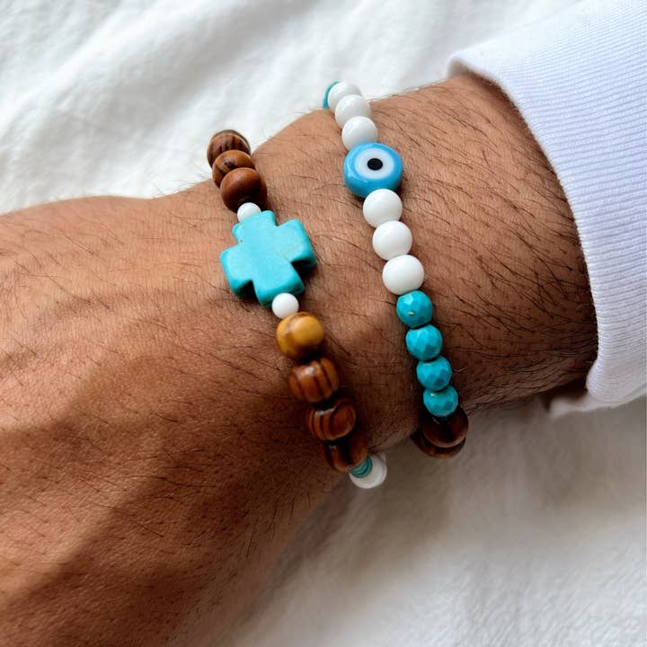 Christina Christi - Wholesale Sieraden - Heren - Herenarmband Turkoois kruis, Armband Mannen Evil Eye