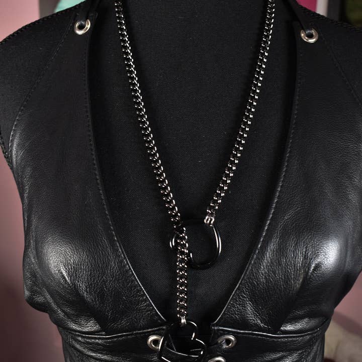 Naughty Pawsies - Wholesale Sex Toy - Gunmetal + Black Heart Ring Slip Chain10