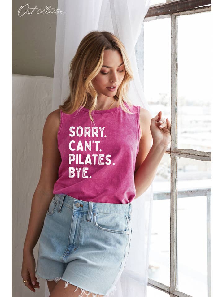 OAT COLLECTIVE – Engroshandel Tanktop – Kvinder – SORRY CAN'T PILATES BYE Mineral grafisk tanktop11