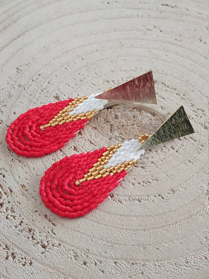Teardrop Seed Beaded Earrings, Geometry Studs, Best Mom Gift for wholesale by Kalliopi P. Giannoula - Poppygshop