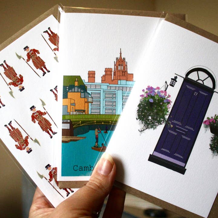 Conjunto de 3 cartões comemorativos inspirados em Cambridge e Londres por atacado de Cambridge Purple