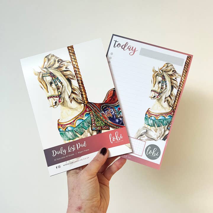 NUOVO taccuino per elenchi giornalieri Carousel Horse A5 per la vendita all'ingrosso da parte di LOBI Creative