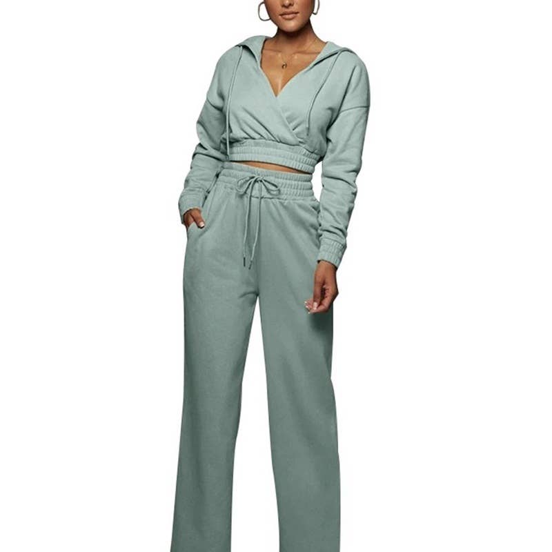 Paperdoll - Wholesale Tracksuit - Women's - Hooded Tracksuit Short Top and Wide Leg Pants 14