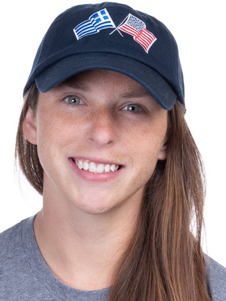 Greece and US Flag Hat | American Friendship Nations Flag Baseball Low Profile Dad Hat for Men Women for wholesale by Ann Arbor Tees