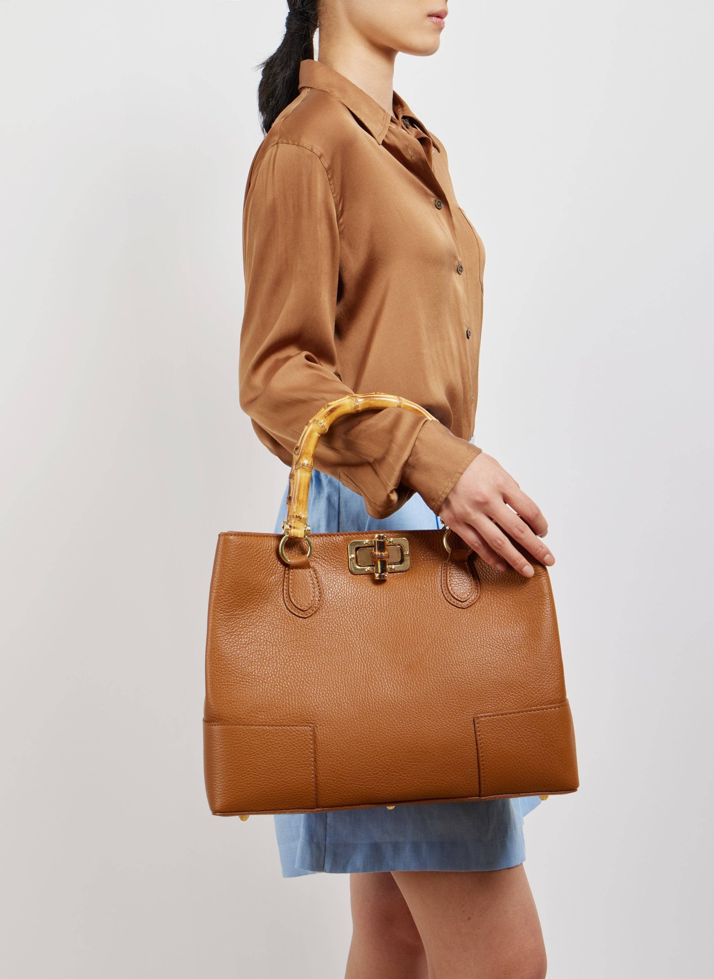 Voemièn - Vente Sac à main avec poignée sur le dessus – femme - Sac Bamboo Babe en cuir Tan Dollar6