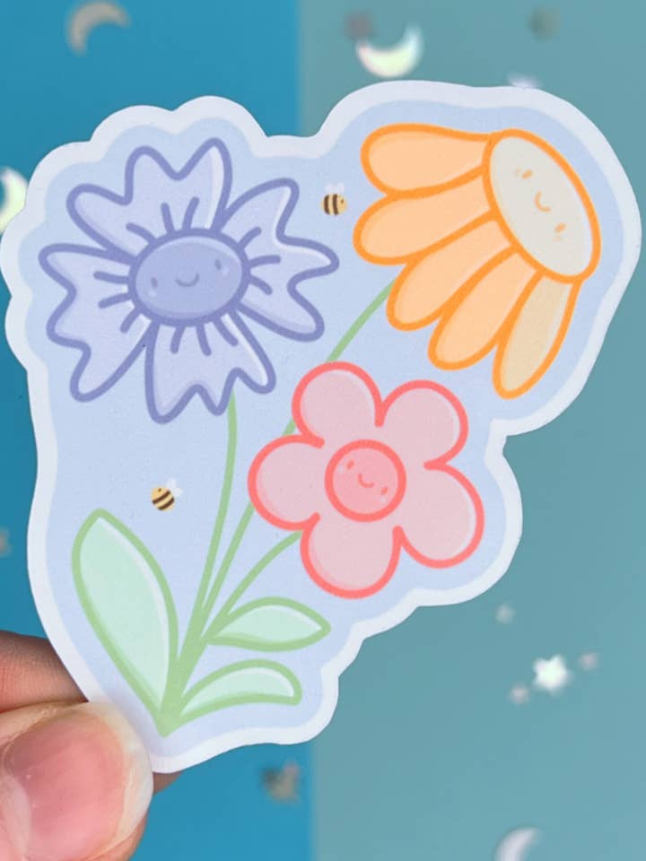 Happy Flowers Single Sticker for wholesale by Poppodopolis