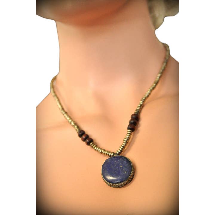 1889 - Necklace Lapis - 1 Circle Pendant type for wholesale by Western Fashion