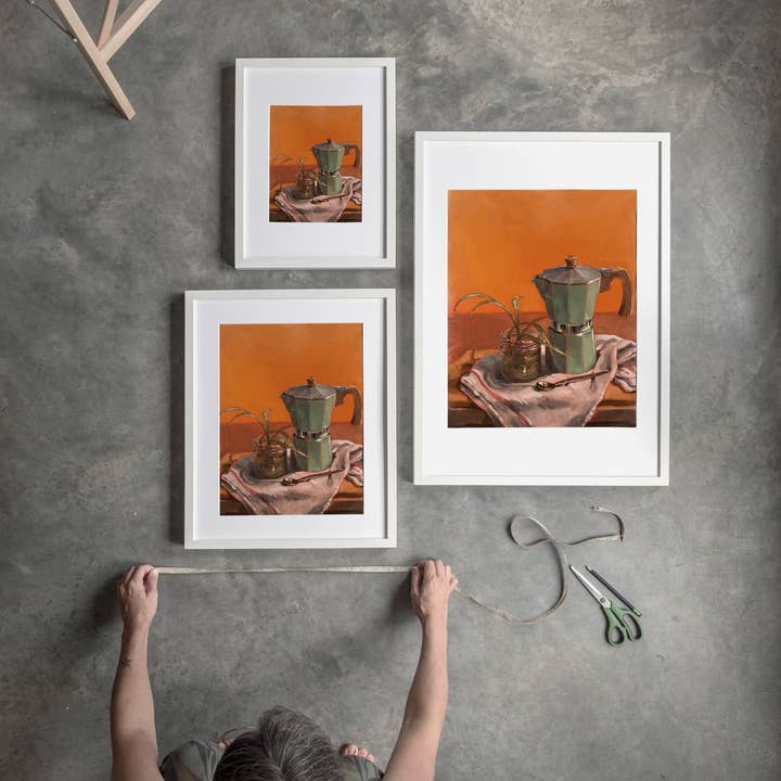 The Ugly Cat Studio - Wholesale Art Print - Moka Pot and Spider Plant Still Life Fine Art Poster Print