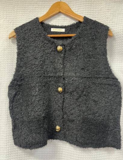 Grigio Gilet in Bouclé con Bottoni Dorati in Misto Lana in vendita all'ingrosso su Faire3