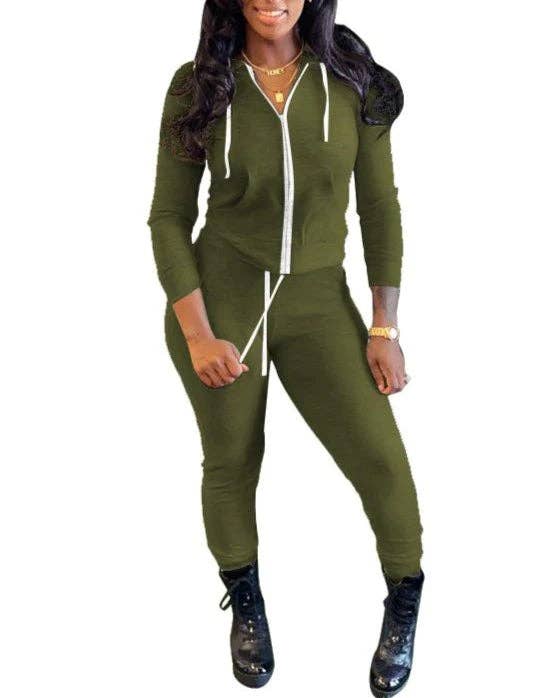 MB Fashion Wholesale - Wholesale Top & Pant Set (NOT Loungewear) - Women's - MB FASHION Zip-Up Hoodie and Jogger Pants Set 12489R6