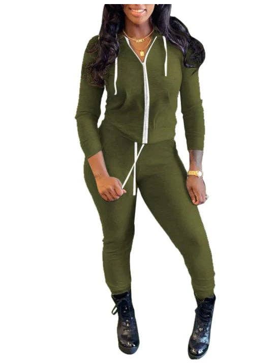 MB Fashion Wholesale - Wholesale Top & Pant Set (NOT Loungewear) - Women's - MB FASHION Zip-Up Hoodie and Jogger Pants Set 12489R6