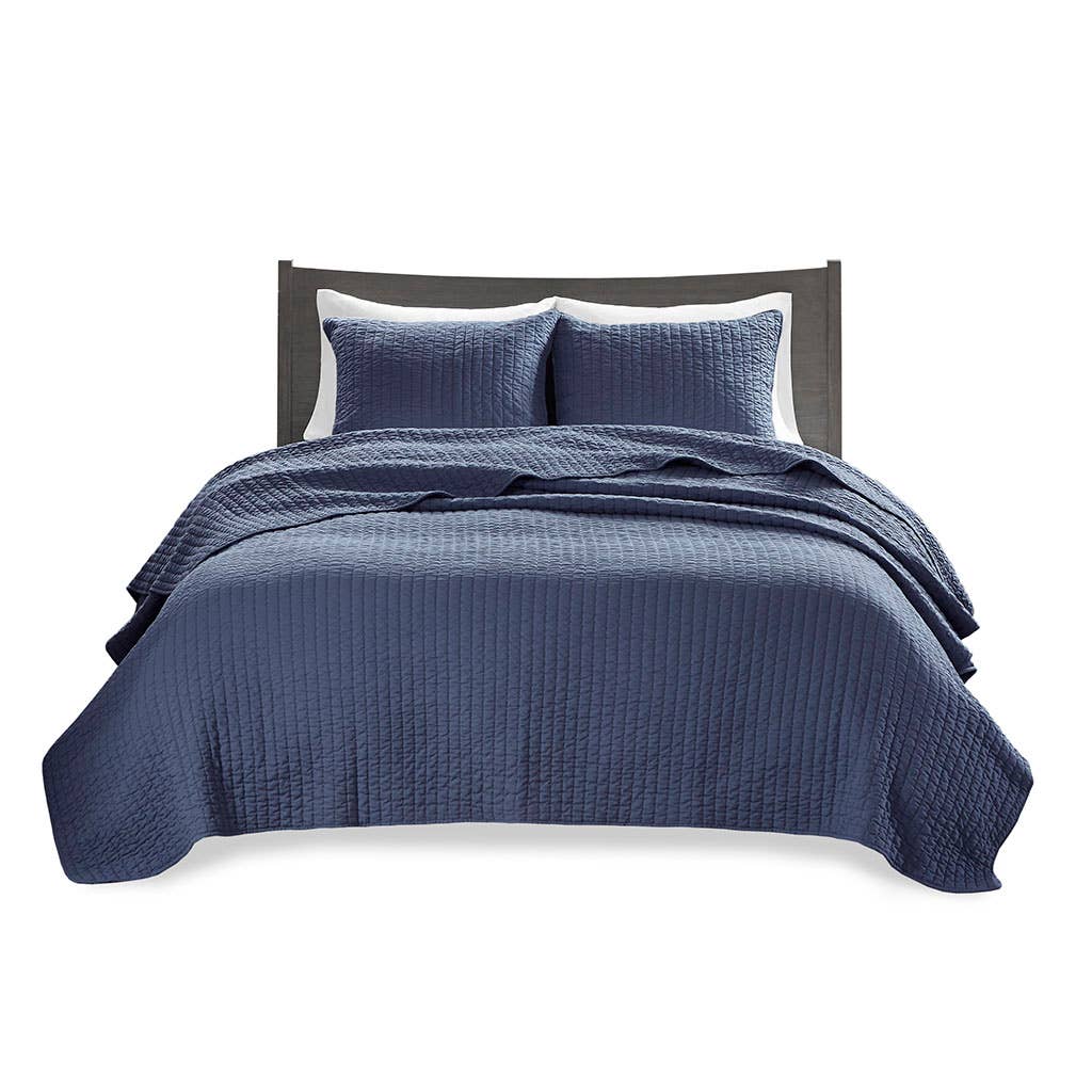 Olliix - Wholesale Bedding Set - Navy Solid Farmhouse Reversible Quilt Set4