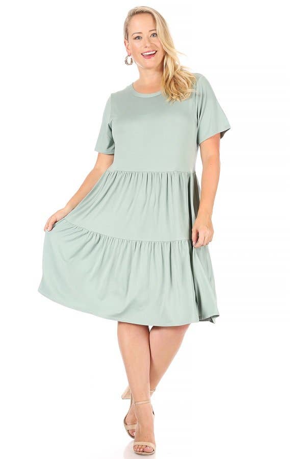 VIBE Apparel Co – wholesale Klänning - Dam – Plus borstad kortärmad baby docka klänning med 2 tier kjol15