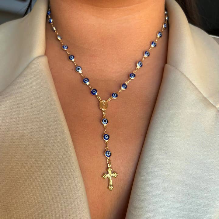 Evil Eye Rosary Necklace for wholesale by B Jewels By Brit