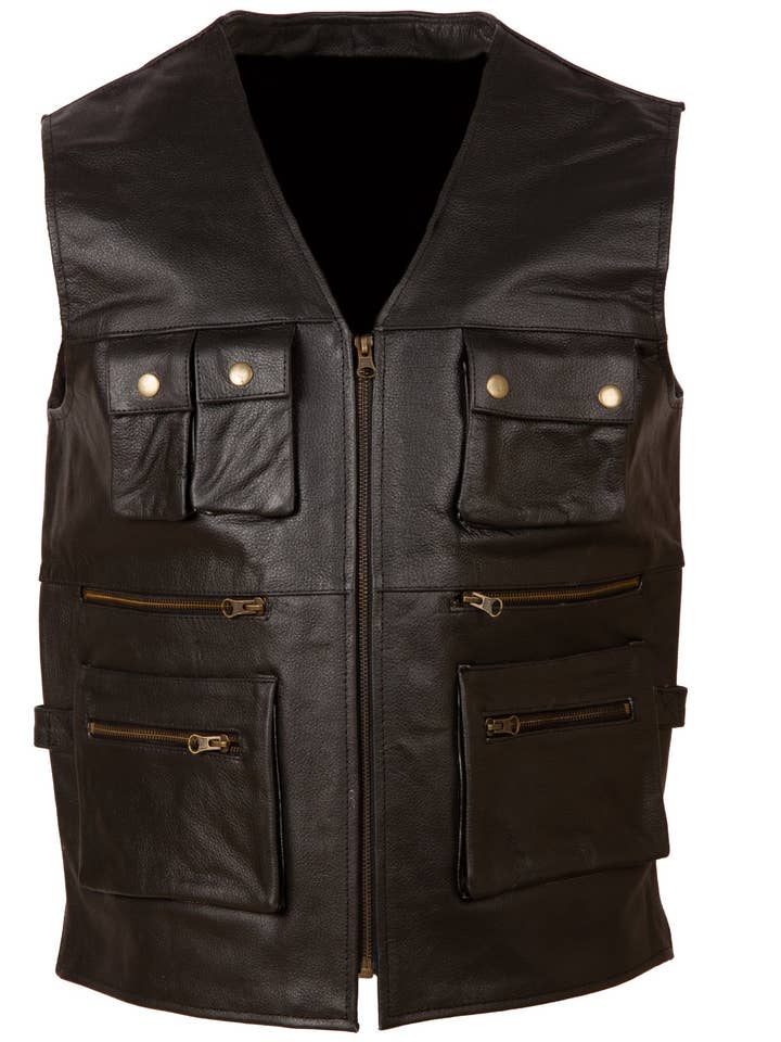 Chaleco Hunter de TJUP para hombre, piel de vaca negra para venta al por mayor de Aviatrix