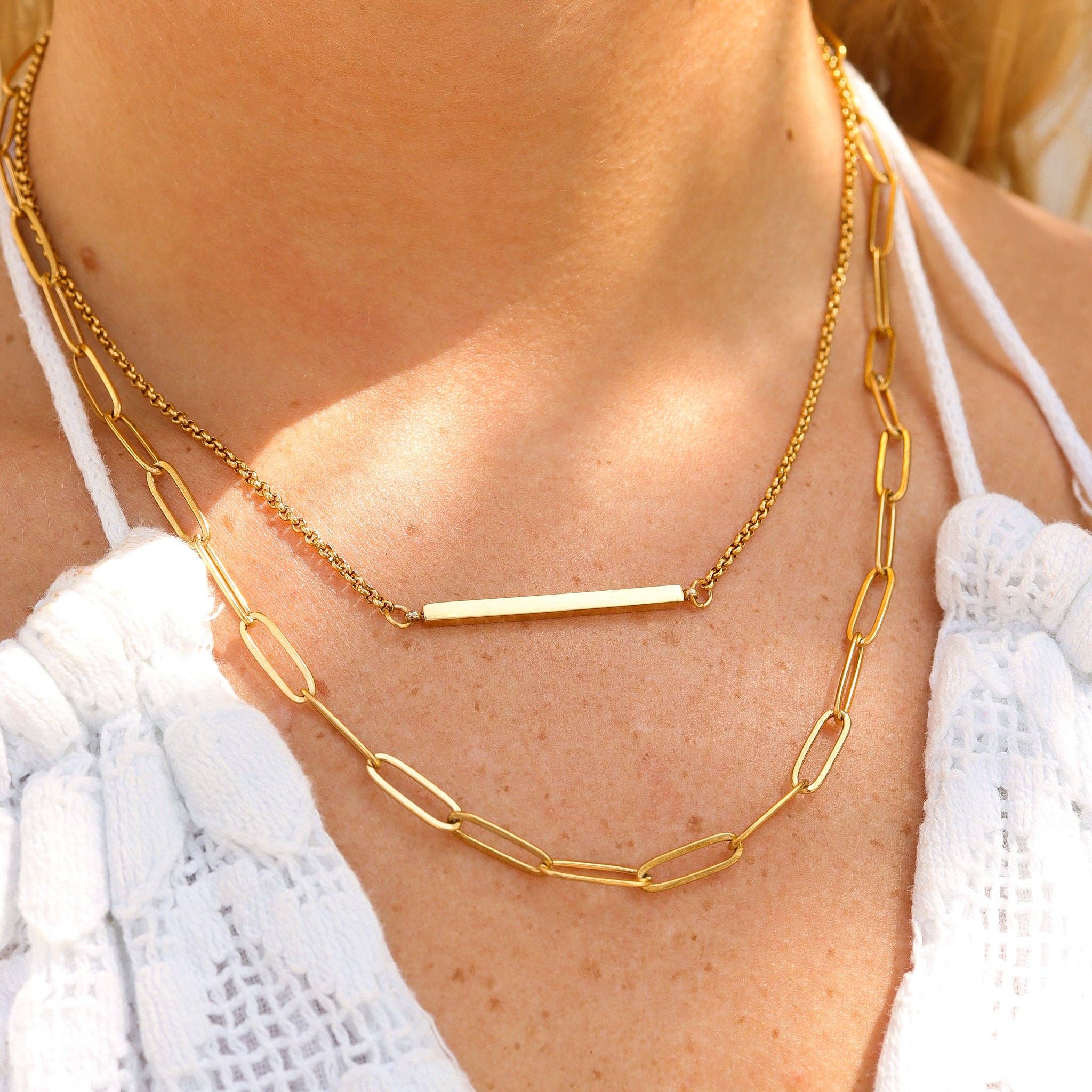 WJW - Wholesale Halskettinghanger - 18-karaats gouden PVD roestvrijstalen paperclip gelaagde blanco halsketting1