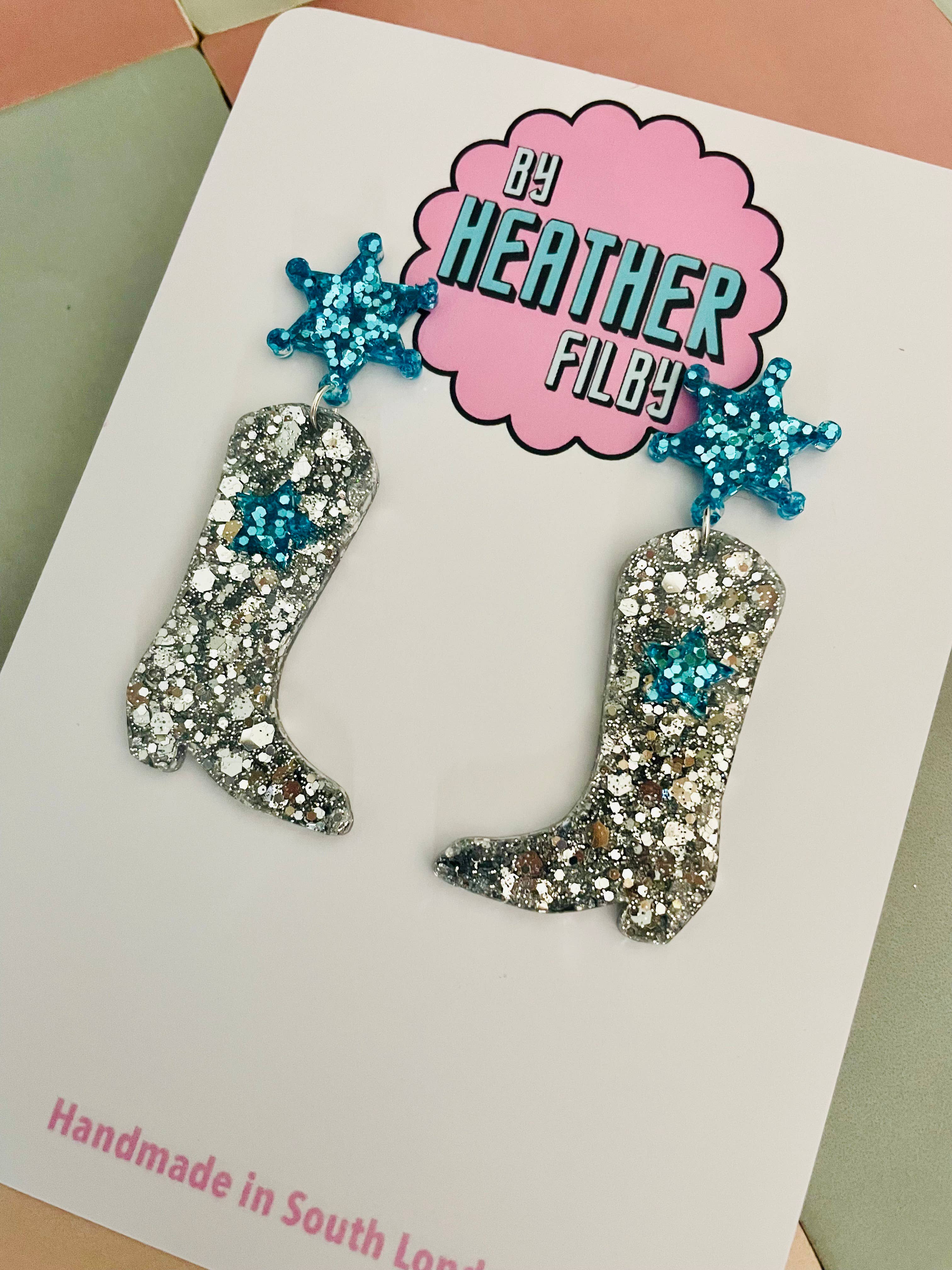 By Heather Filby - Wholesale Dangle Earrings - Cowboy Boot Glitter Earrings (MORE COLOURS) - Best Seller35