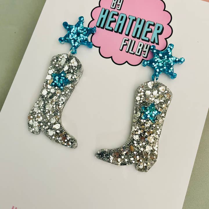 By Heather Filby - Wholesale Dangle Earrings - Cowboy Boot Glitter Earrings (MORE COLOURS) - Best Seller35