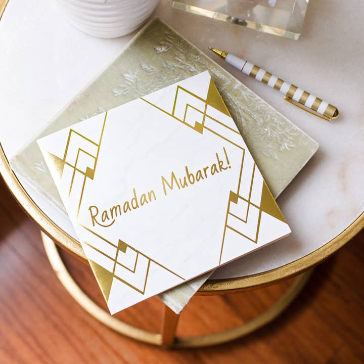 'Ramadan Mubarak!' Marble Tile Greeting Card (Set of 2) for wholesale by Amasi Decor