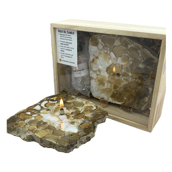 Rock Candle gift box - spotted agate for wholesale by Roccia Roba