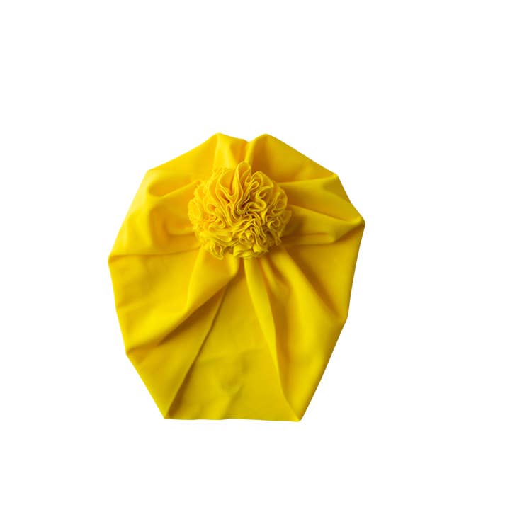 Turban rose de bain jaune UPF pour la vente par Sweet Peas Co