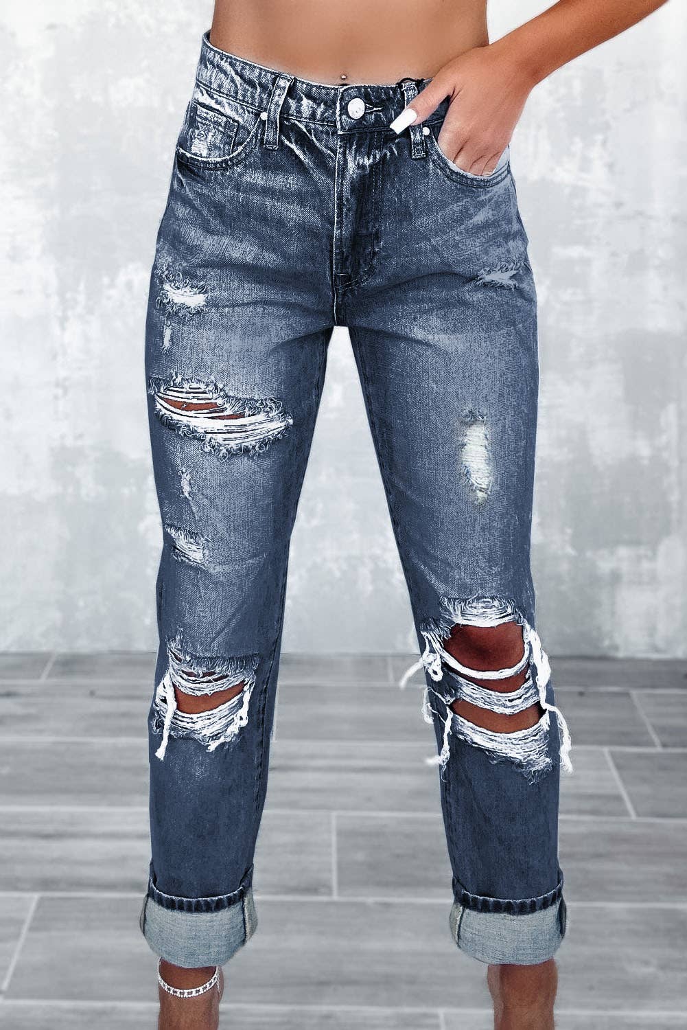 FULL TIME PURCHASE - Wholesale Jeans - Women's - Light Wash Frayed Slim Fit High Waist Jeans3