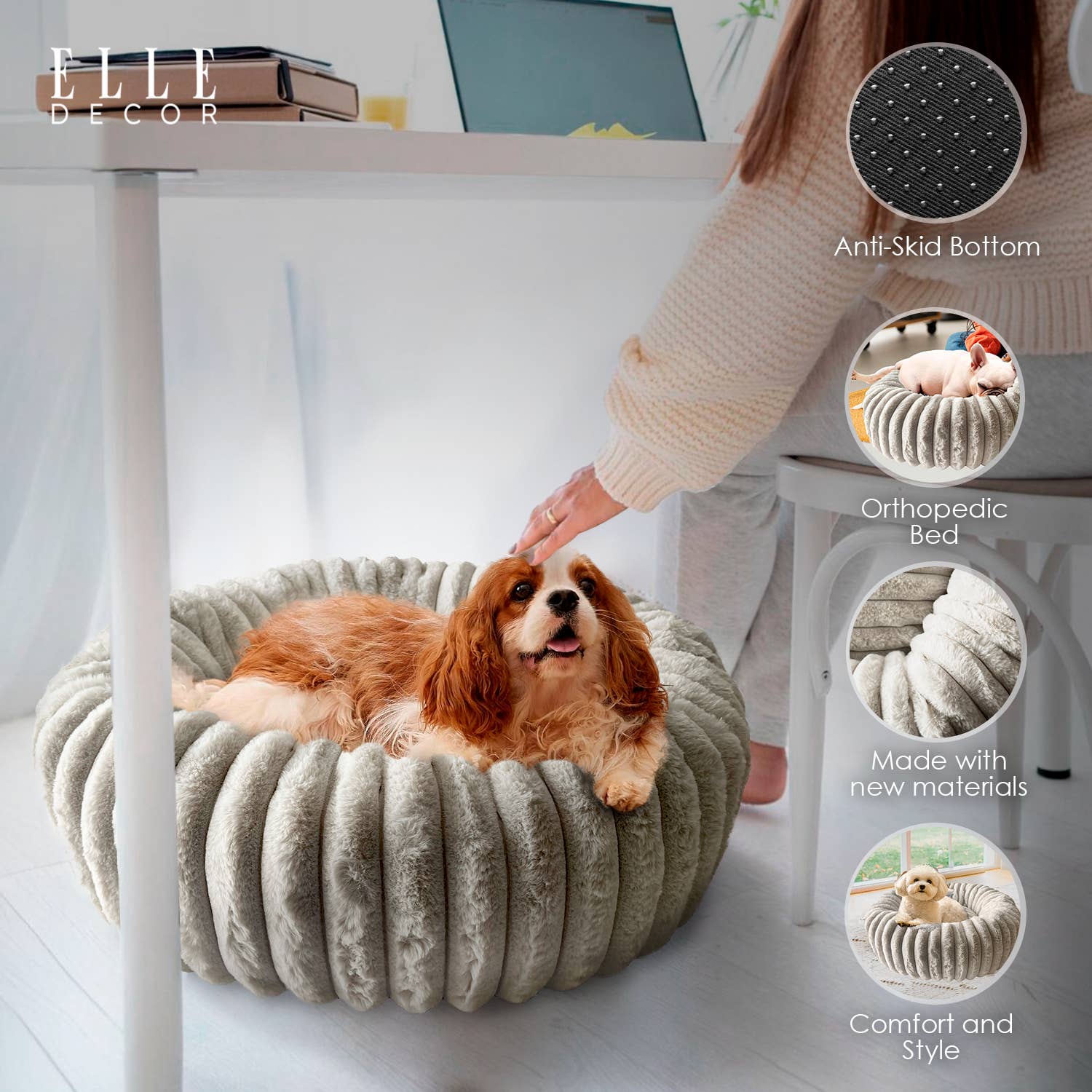 Precious Tails - Wholesale Pet Bed - Cat/Dog - ELLE Décor Round Wide Wale Pet Cuddler Bed for dogs & cats
9