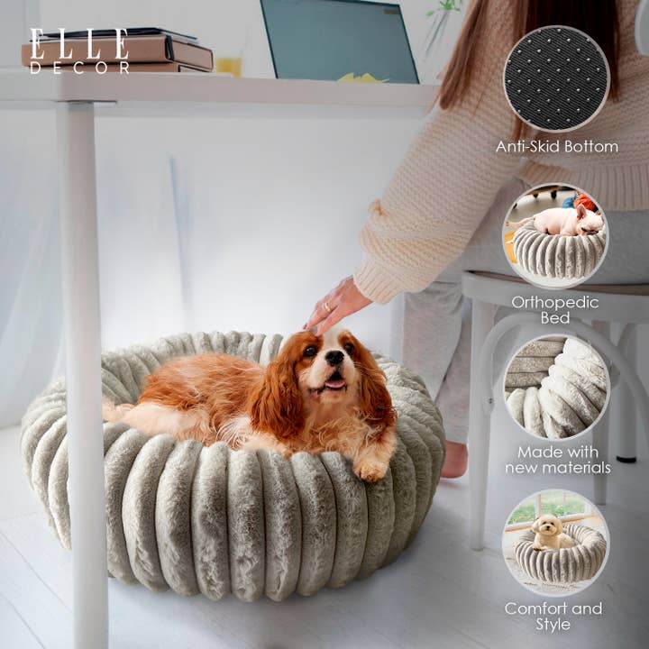 Precious Tails - Wholesale Pet Bed - Cat/Dog - ELLE Décor Round Wide Wale Pet Cuddler Bed for dogs & cats
9