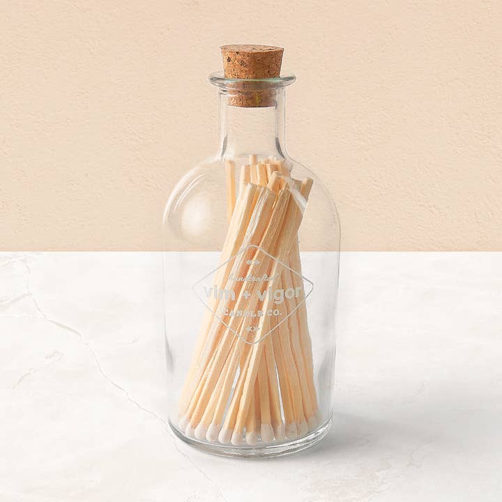 Glass Matchstick Bottle for wholesale by Vim + Vigor Candle Co