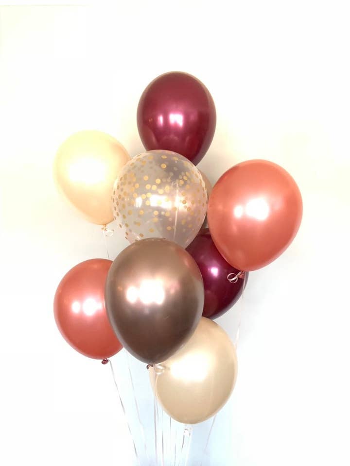 Blush and Burgundy Balloons | Chrome Rose Gold Balloon Bouquet | Rose Gold and Burgundy Balloon | Blush Balloons | Blush Bridal Shower for wholesale by Hullaballoons