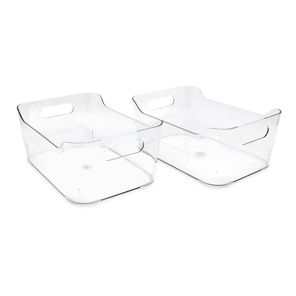 Isaac Jacobs 2-Pack XL Clear Plastic Storage Bins with Cutout Handles