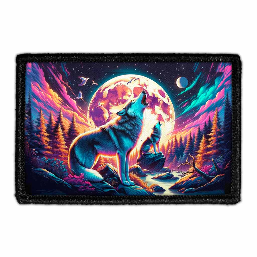 Pull Patch - Vente Écusson - Écusson amovible en forme de loups des forêts hurlant à la lune0