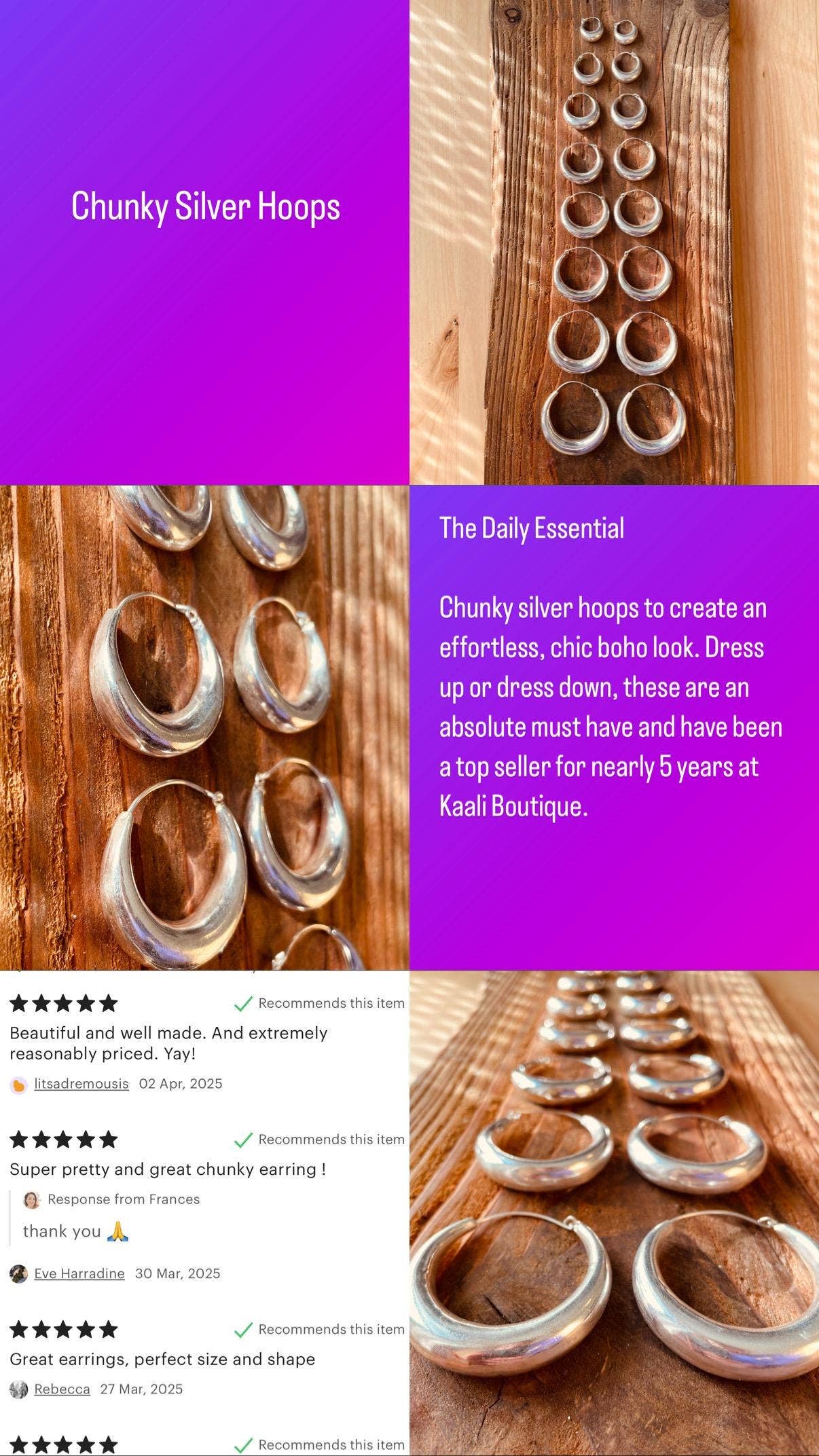 Kaali Boutique – wholesale Hoop earrings – Chunky Silver Hoop Earrings / Thick Hoops / Ethnic / Boho / Unisex / Mens /1