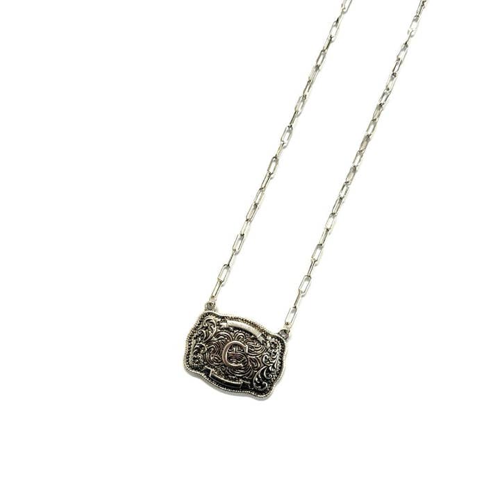 Snowing West - Wholesale Pendant/Charm Necklace - Western Belt Buckle Initial Necklace