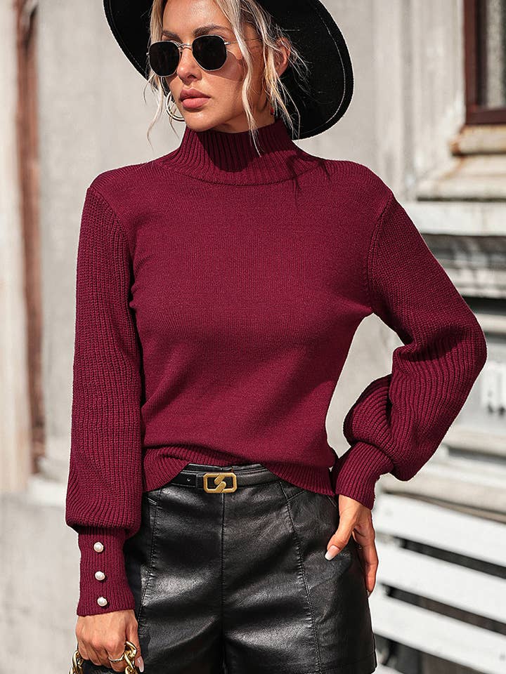 Lily Clothing - Wholesale Knit Sweater - Women's - WOMEN TURTLE NECK FITTED RIB SLEEVE KNIT SWEATER_CWOSWL02831