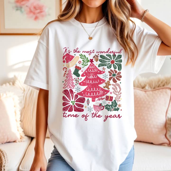 Boho Floral/The Most Wonderful Time Graphic Tee #9488 for wholesale by Urban Edge Co.