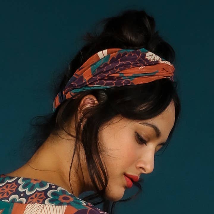 Winter Floral Elasticated Headband - Terracotta for wholesale by Powder Design inc - US