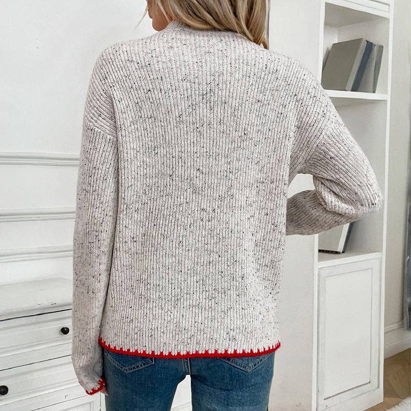Grayish Half Turtleneck Valentine's Day Heart Pattern Sweater Crew Neck Casual Pullover for wholesale on Faire3