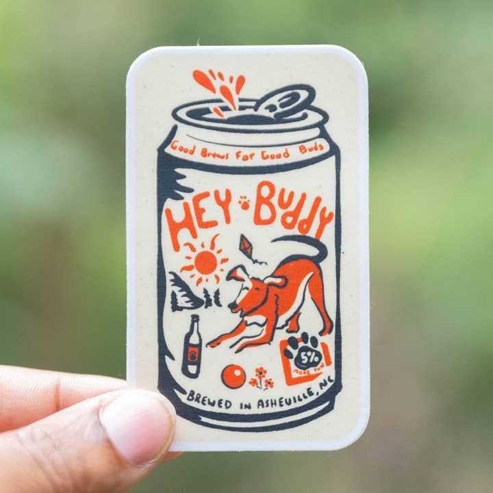 Hey Buddy (Cream) | Asheville Sticker  for wholesale by Menottees