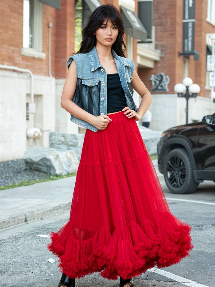 Tiered Hem Maxi Tulle Skirt for wholesale by KATE HEWKO