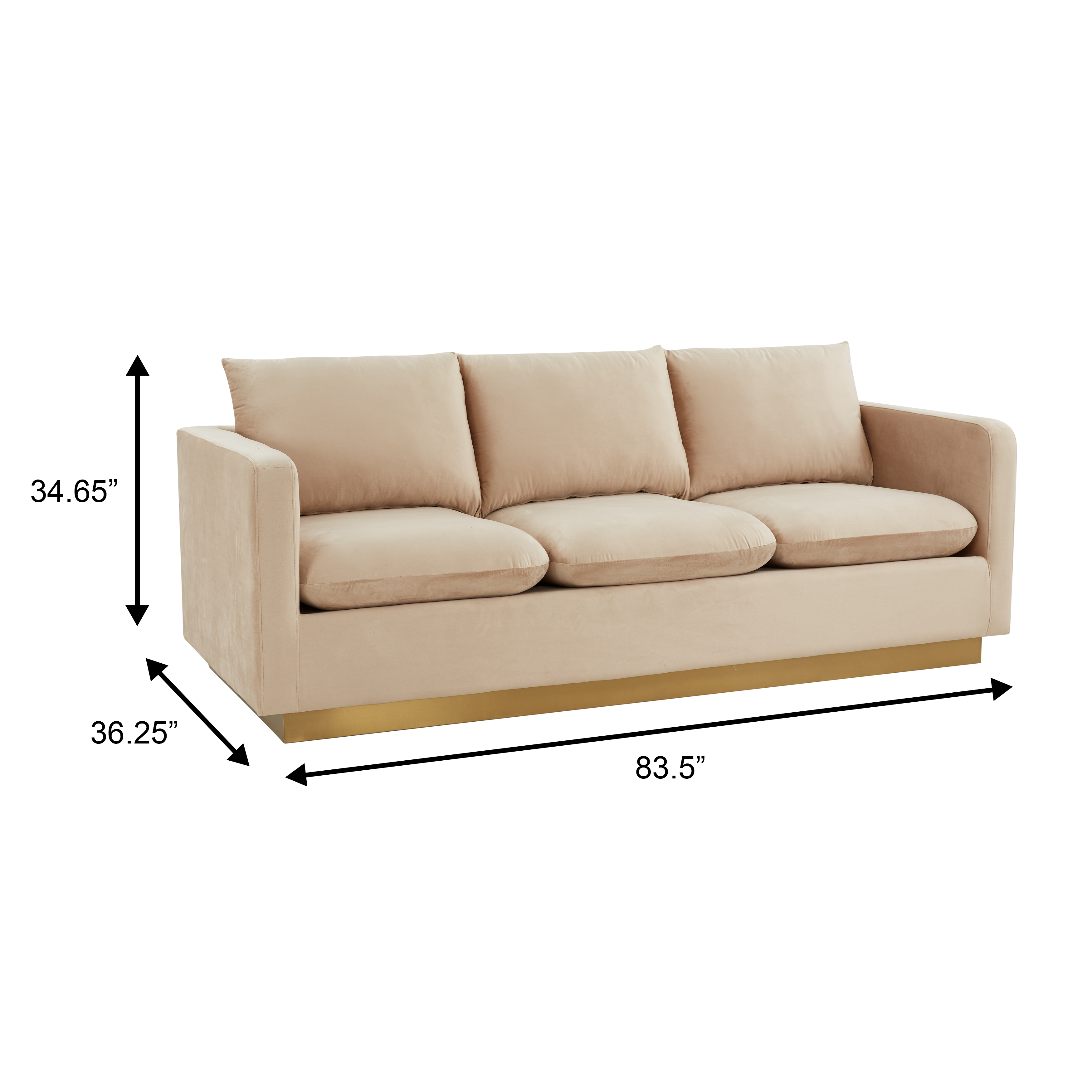LeisureMod - Wholesale Sofa - Nervo 3-Seater Velvet/Leather Full Sofa with Gold Steel Base36